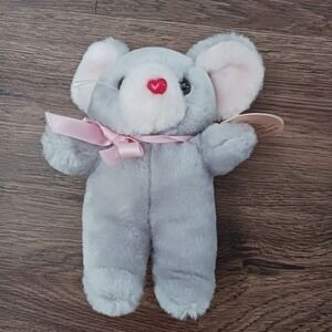 Vintage 1993 Joelson Industries Gray Mouse‎ Plush Heart Nose Pink Ribbon VAB-24